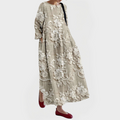 Elegant Maxi Linen Dress with Embroidered Floral Lace