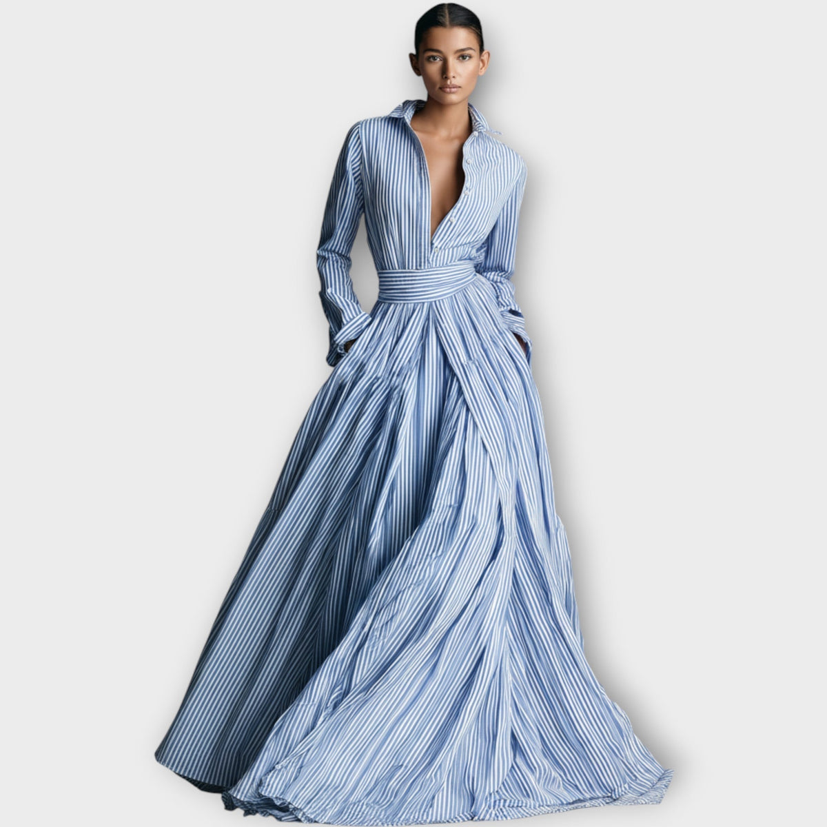 Striped Button-Front Maxi Dress