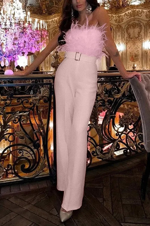 Feather Sexy Off Shoulder Sleeveless Slim Jumpsuit