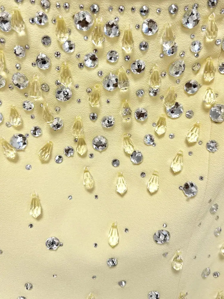 Long Sleeve Crystal Maxi Dress Yellow