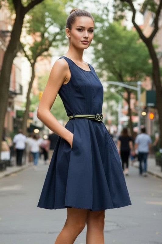 Flare Dress with Twisted Rope Belt