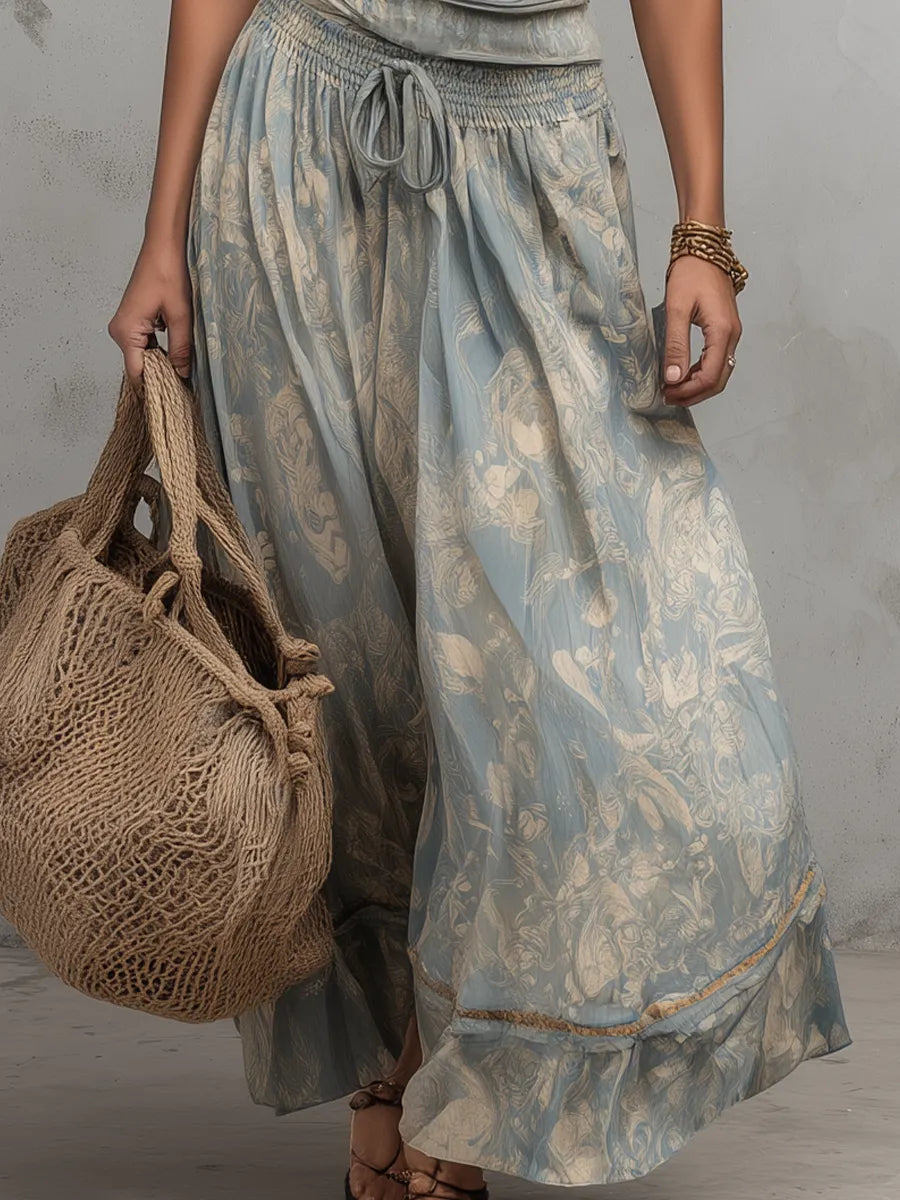 Boho Flowy Printed High Waist Wide Maxi Dress
