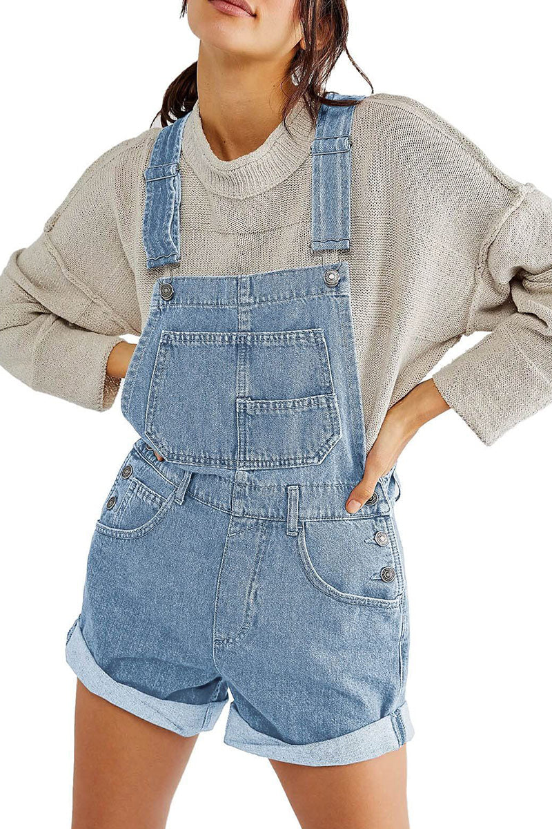 Relaxed Multi Pocket Denim Overalls For Women