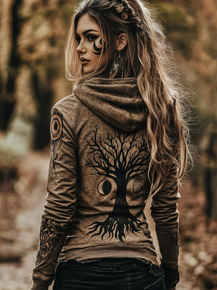 Women's Tribal Life Of Tree And Moon Totem Hoodie