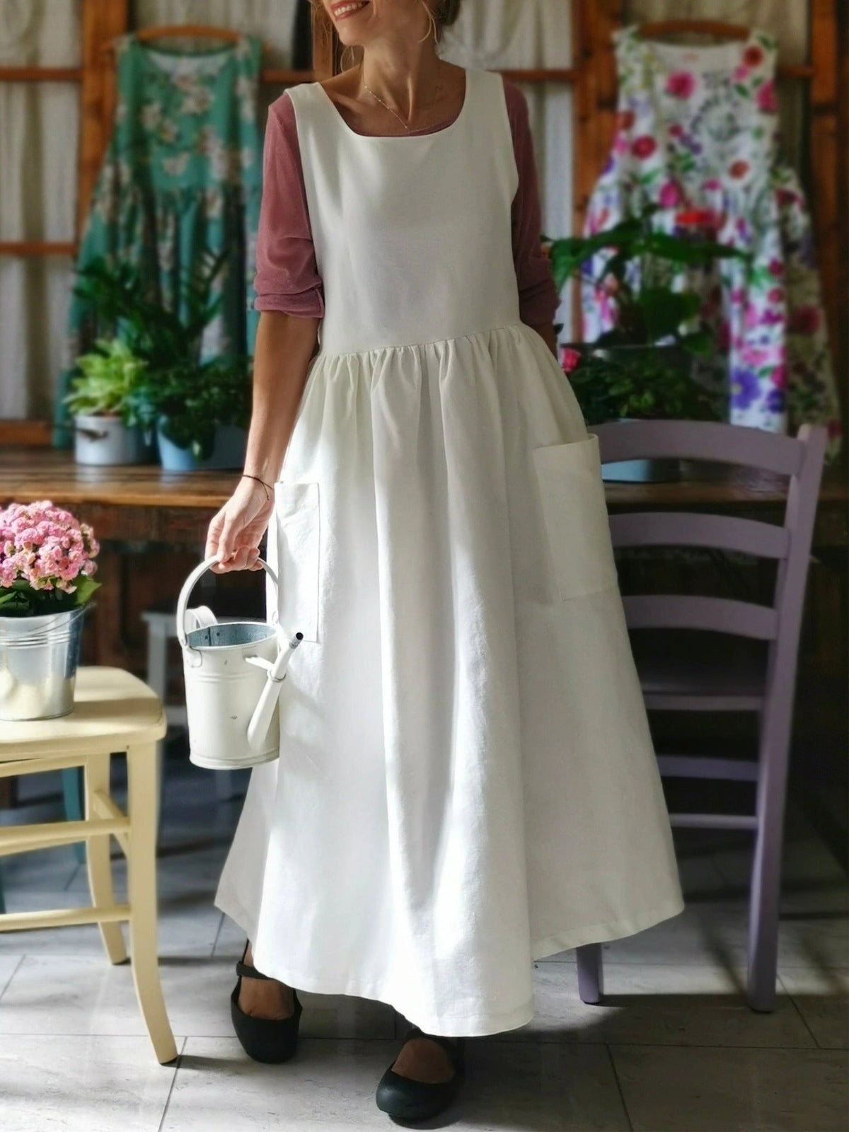 Cream White Cotton Apron
