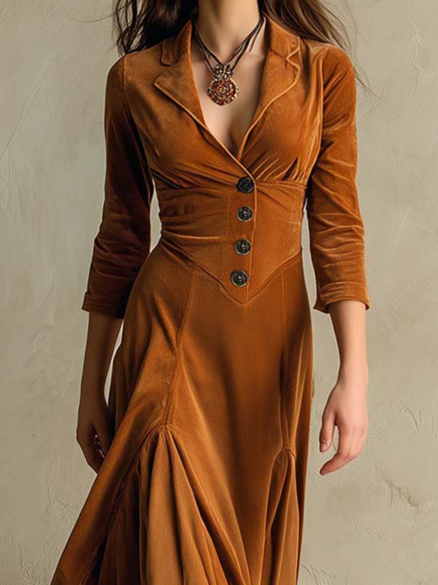 Elegant 70s Style Blazer Style Velvet Dress