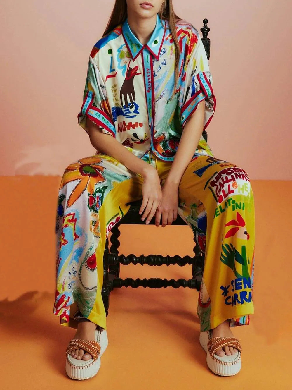 Unique Print Short-Sleeved Loose Shirt