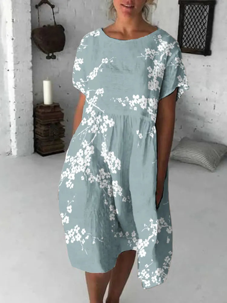 Cherry Blossom Japanese Flowy Midi Dress