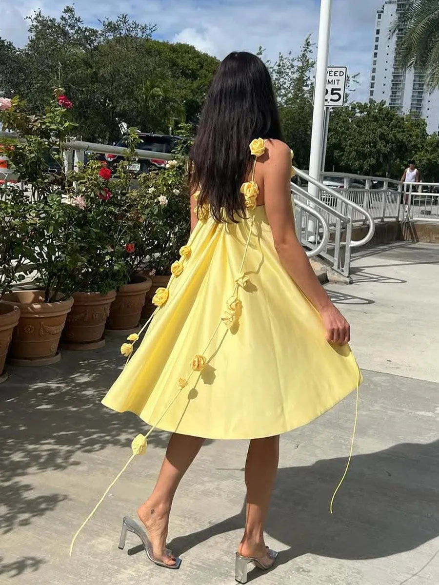 Chic floral suspender loose mini dress