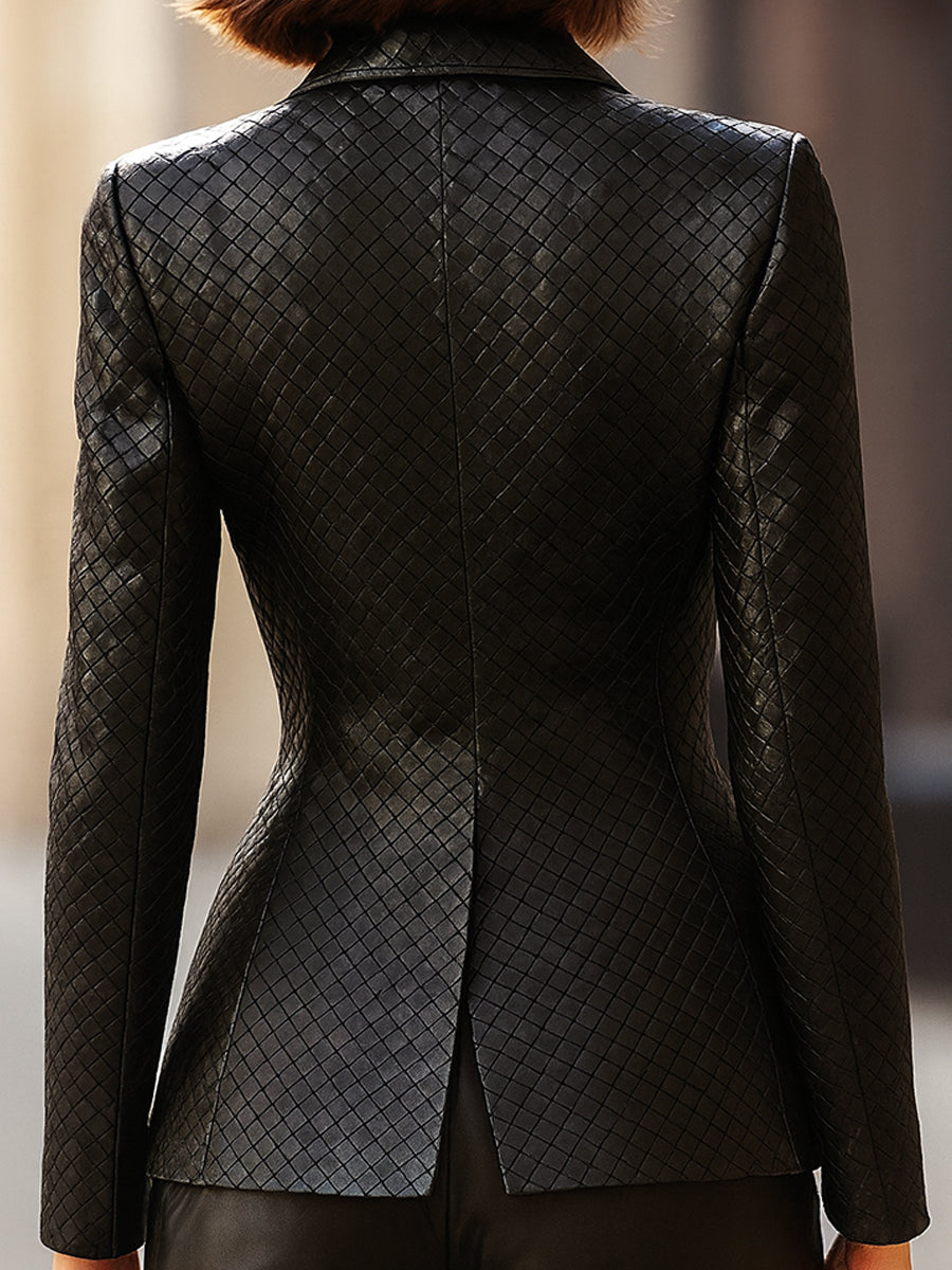 Black Woven Faux Leather Blazer