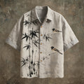 Japanese Ink Painting Art Linen Short Sleeve Shirt