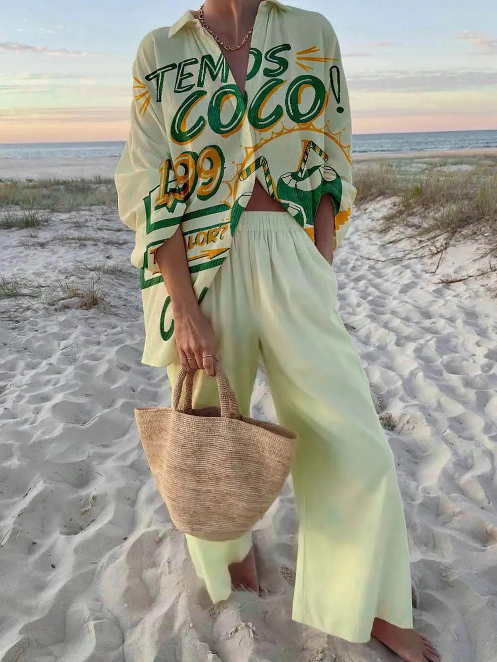 Fashionable Print Casual Vacation Style Set