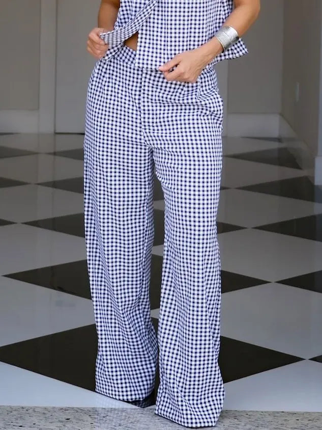 Casual Plaid Straight Pants