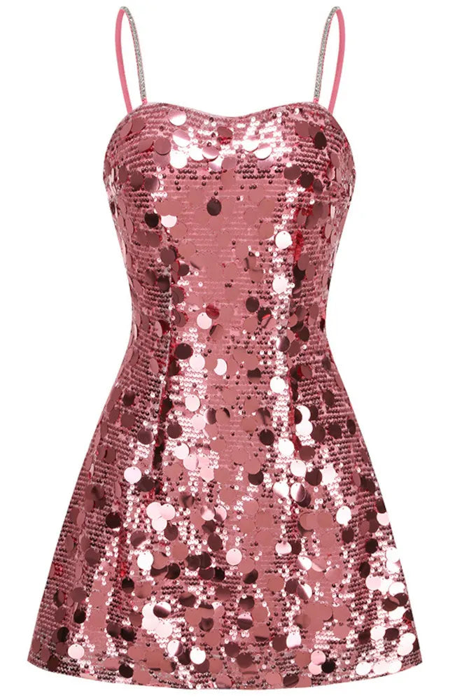 Sequin A Line Dress Pink