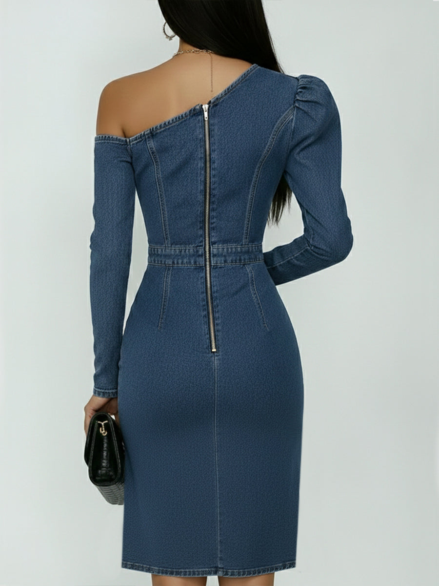 Casual Off-the-shoulder Denim Dress
