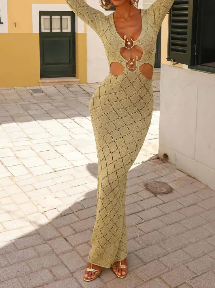 Hollow Back Shimmering Long Skirt