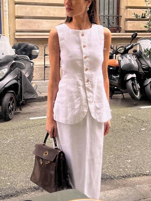 Square Collar Sleeveless Vest High Waist Skirt Suit