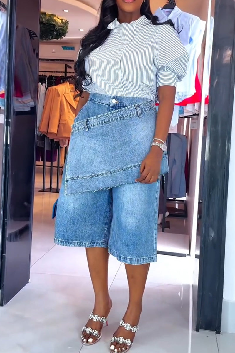 Women's Casual Convertible Detachable Paneled Denim Shorts
