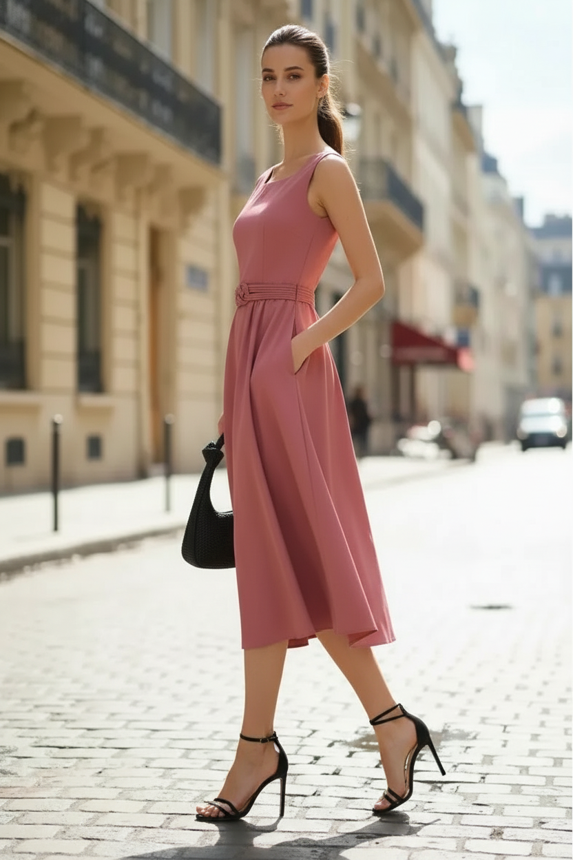Belt Detail Midi Dress