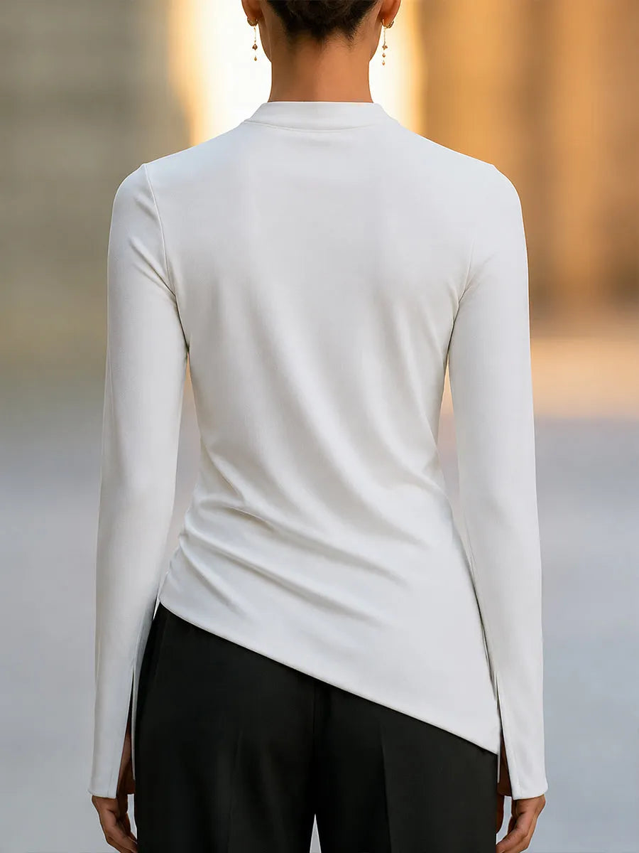 Asymmetric Mock-Neck Long-Sleeve Top