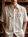 Men's Vintage Floral Lace Embroidered Linen Shirt