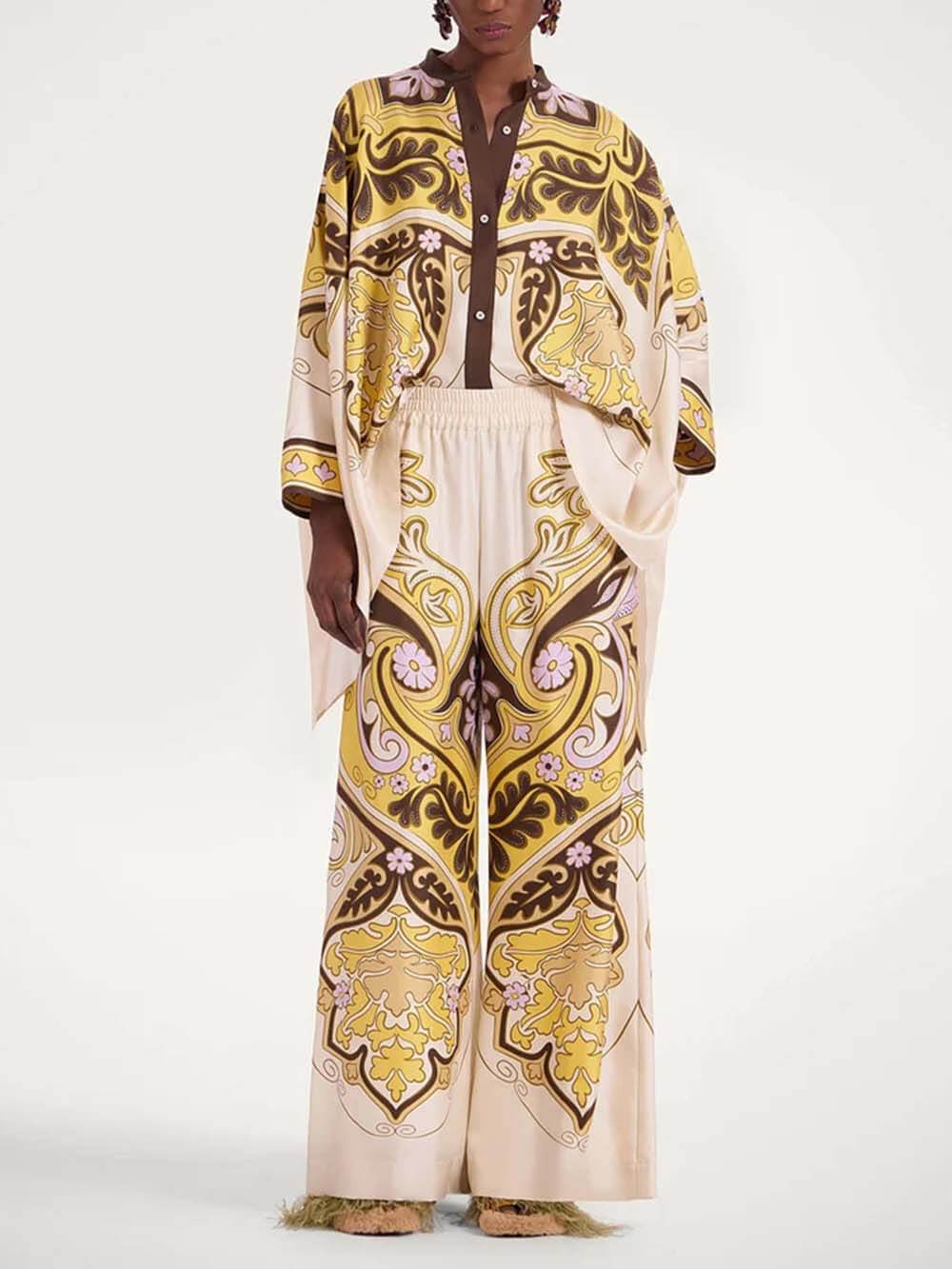 Unique Irregular Print Oversized Button-Down Shirt