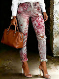 Women's Vintage Ethnic-print Artistic-print Jeans With Pockets