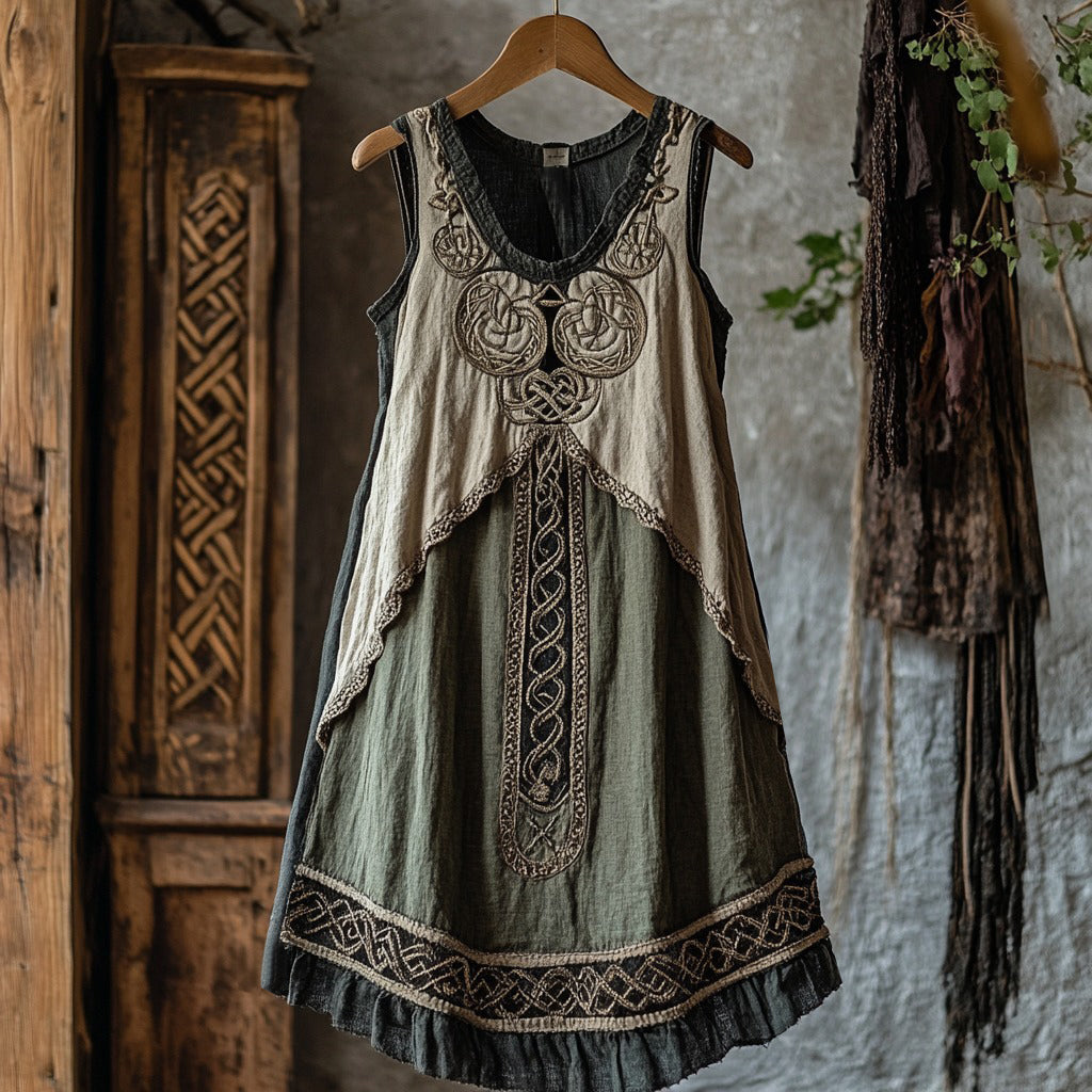 Tribal Viking Celtic Knot Lace Art Linen Tank Dress