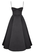 Bustier A Line Mesh Detail Midi Dress Black