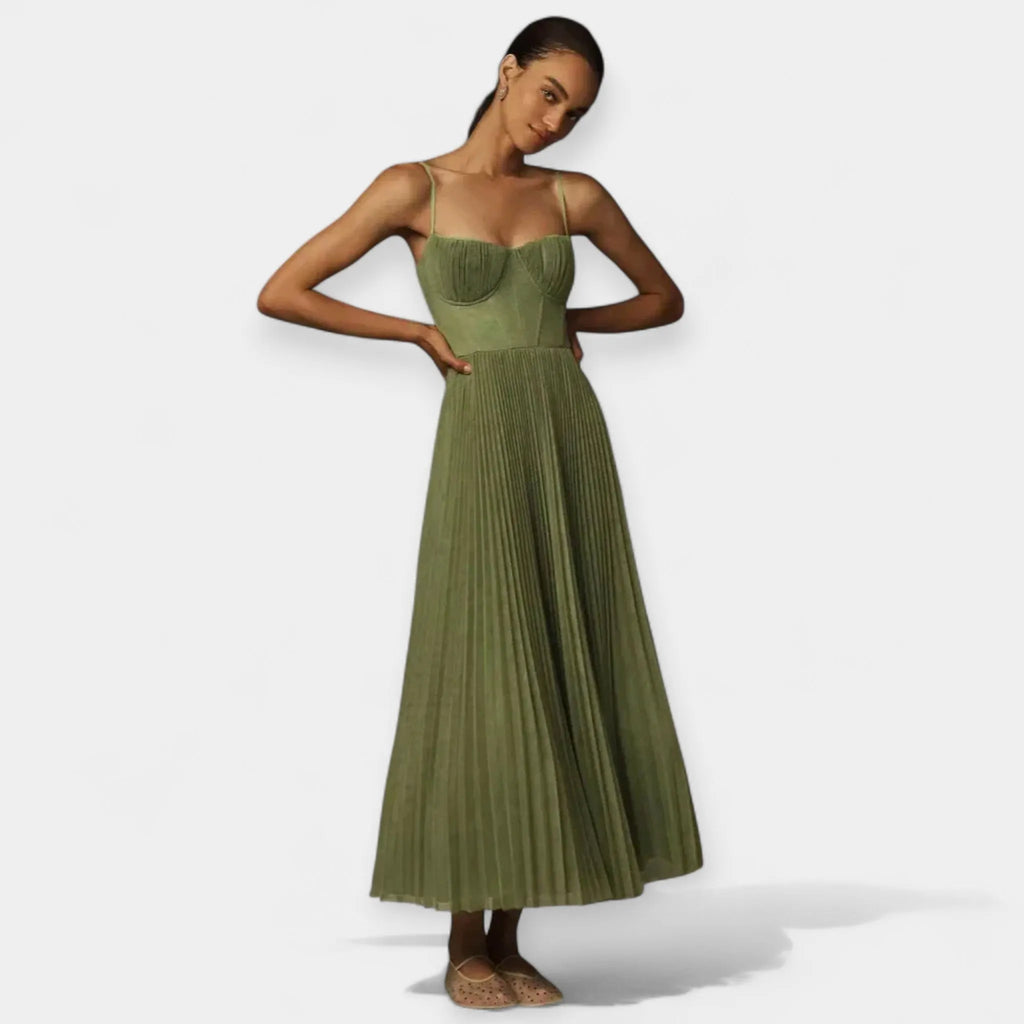 Midi Dress with Pleated Design and Tulle