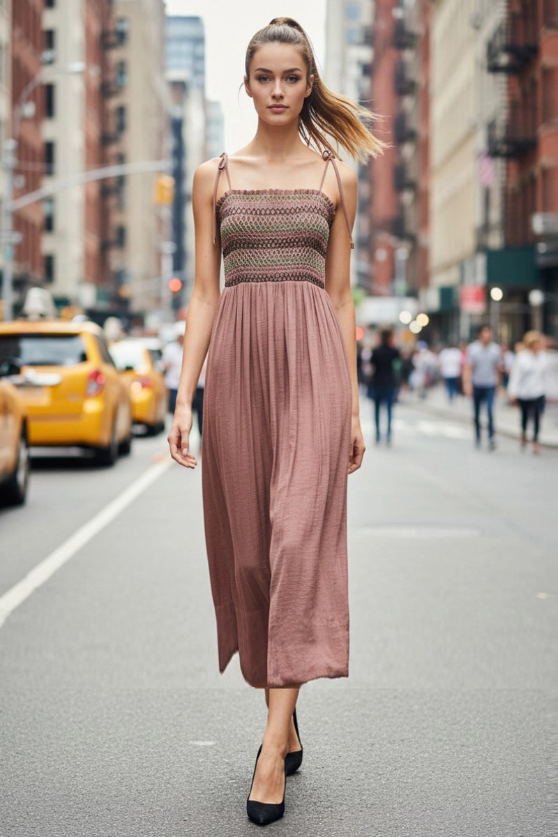 Multi-Color Smocking Maxi Dress