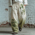 Men's Japanese Bamboo Art Pattern Linen Blend Casual Pants