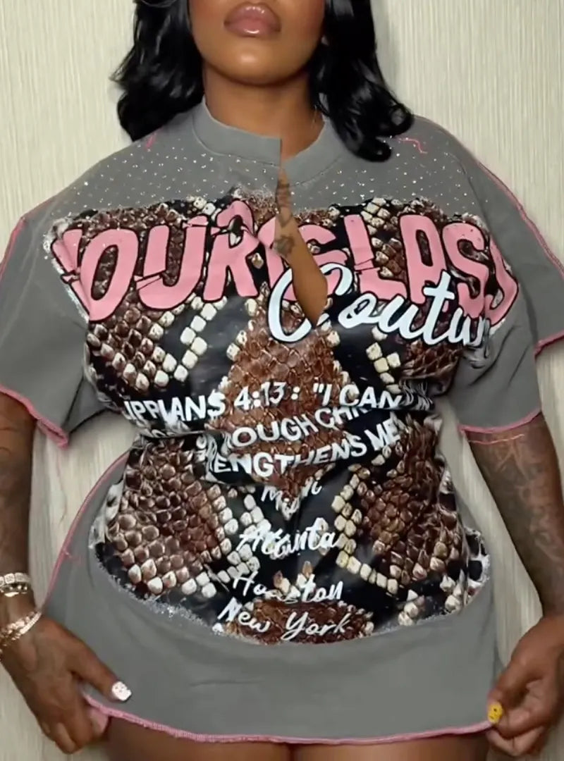 Women's V-Neck Street-Style T-Shirt — Printed, Slim-Fit, and Distinctive