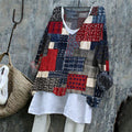 Japanese Sashiko Art Stitched Linen Blend Tunic