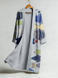 Vintage Fish Japanese Art Flowy Linen Long Kimono
