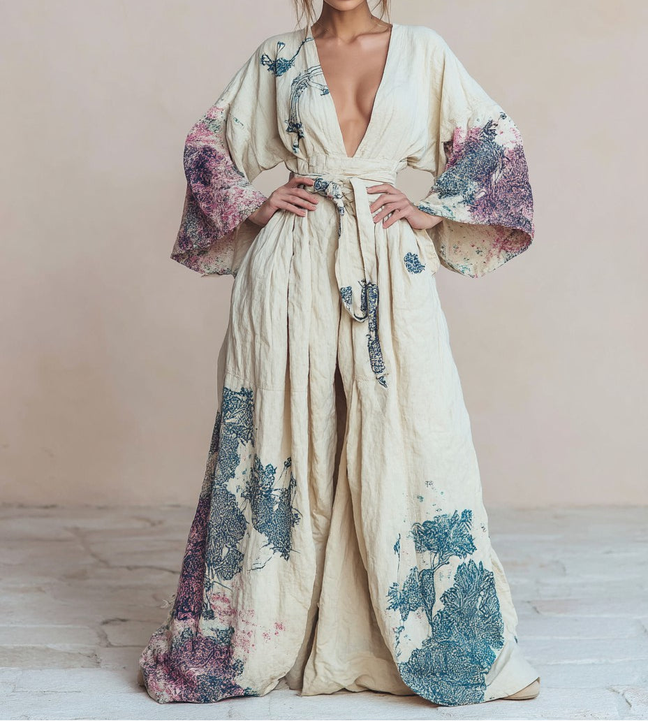 Women's Elegant Vintage Printed Robe