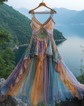 Summer Irregular Lace Patchwork BeadedRuffle Dress 162d