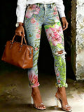 Women's Vintage Ethnic-print Artistic-print Jeans With Pockets
