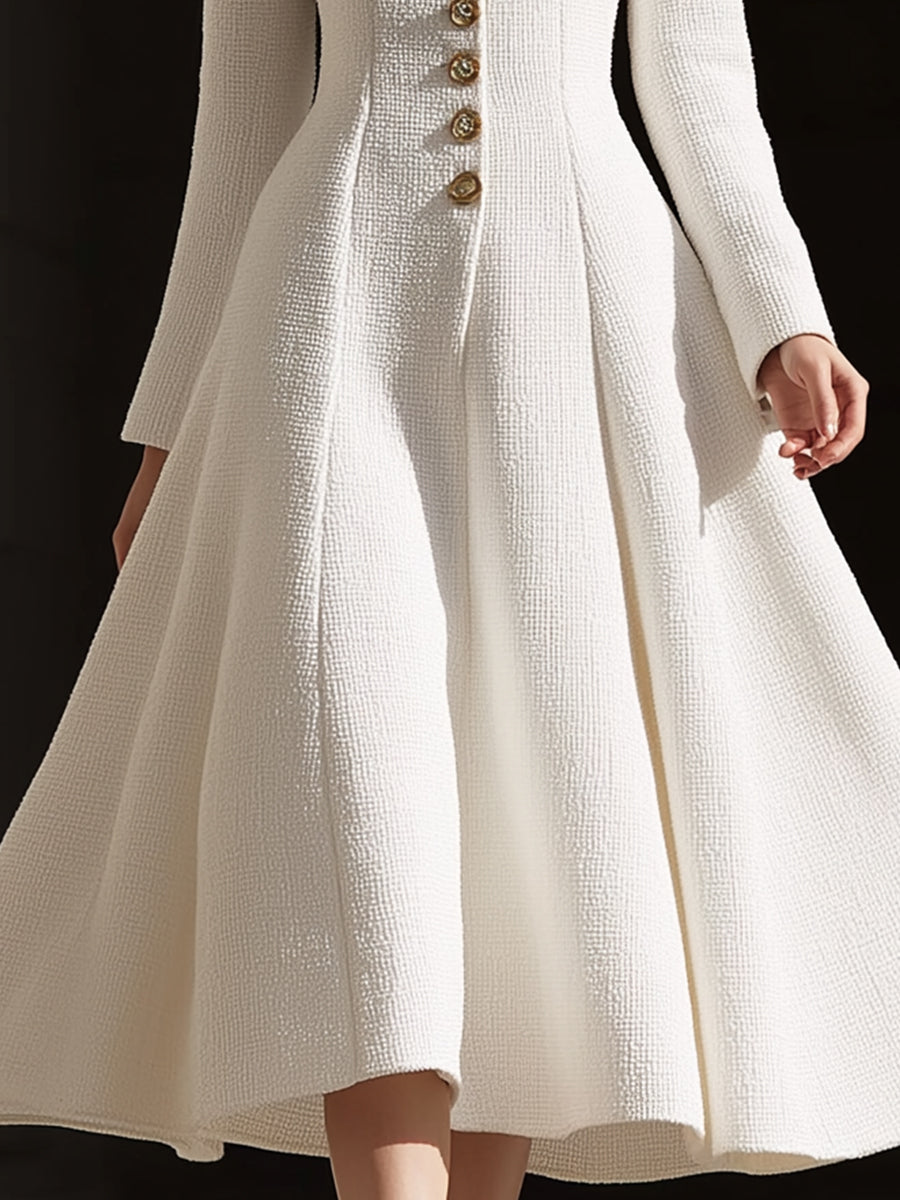 Ivory Tweed Tailored Lapel Midi Dress