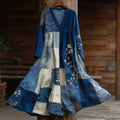 Women's Japanese Geometric Cherry Blossom Embroidery Patchwork Cotton And Linen Dress