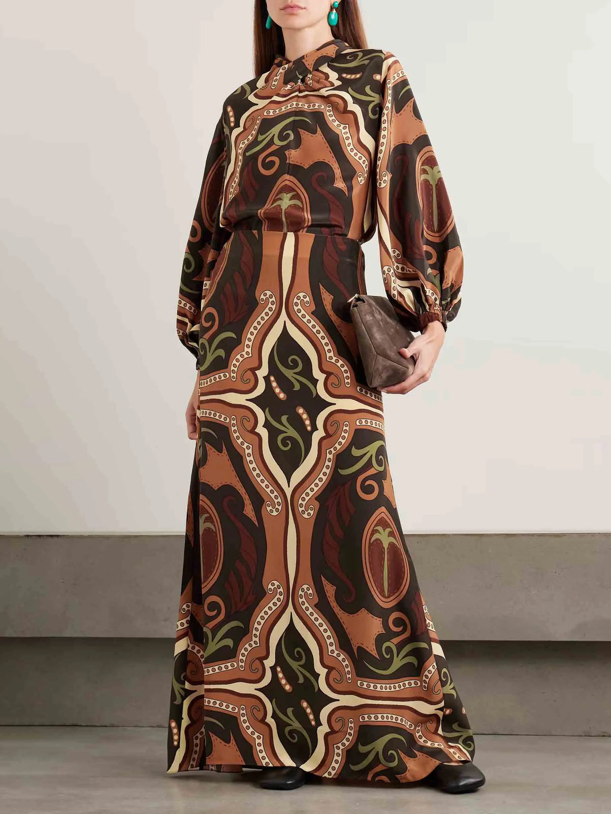 Retro Tung Palm Tree Print Long Skirt