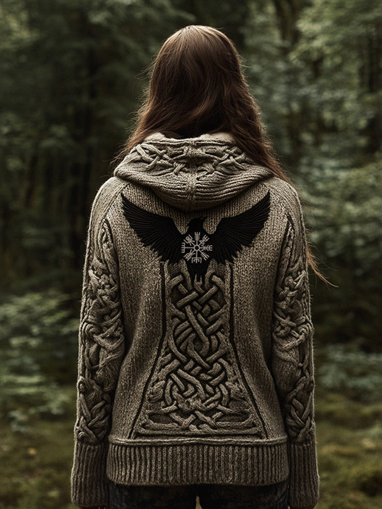 Women's Viking Tribal Birds Celtic Knotwork Hooded Sweater