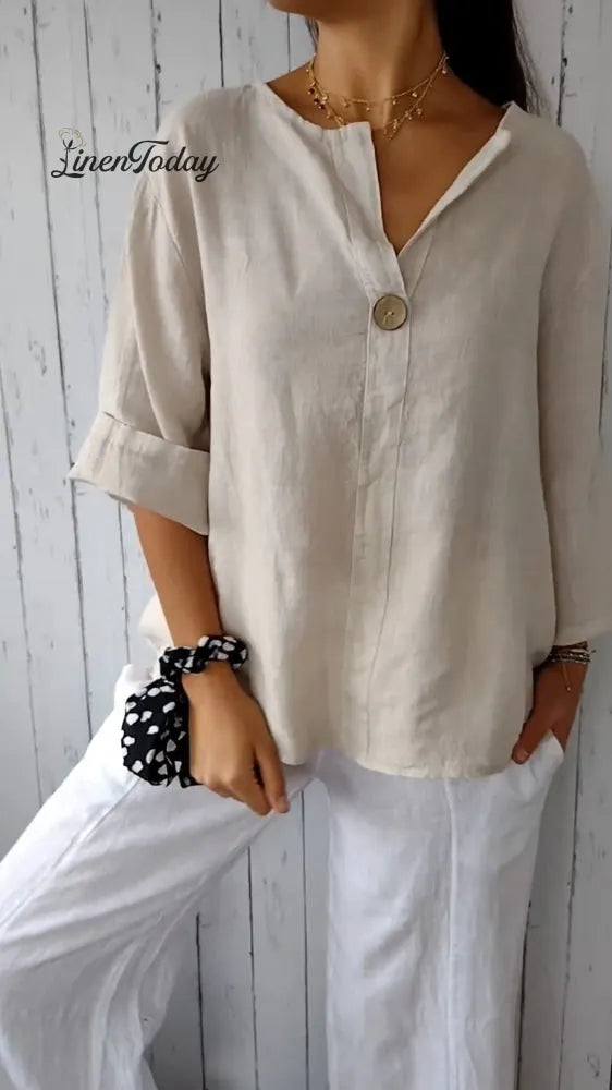V-neck Cotton and Linen Comfortable Top