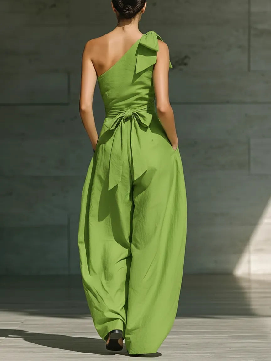 Elegant Off-the-shoulder Loose Linen Jumpsuit