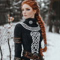 Women's Viking Geometric Lines Knitted Cozy High Neck Sweater