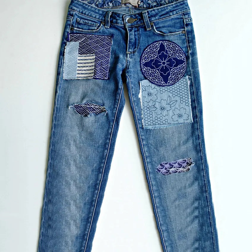 Japanese Style Sashiko Patchwork Design Jeans