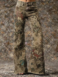 Women's Floral Art Print Casual Washed Pants