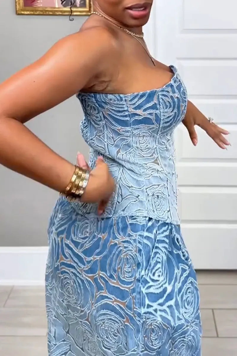 Women's Fashion Mesh Floral Denim Bustier or Jogger Jeans