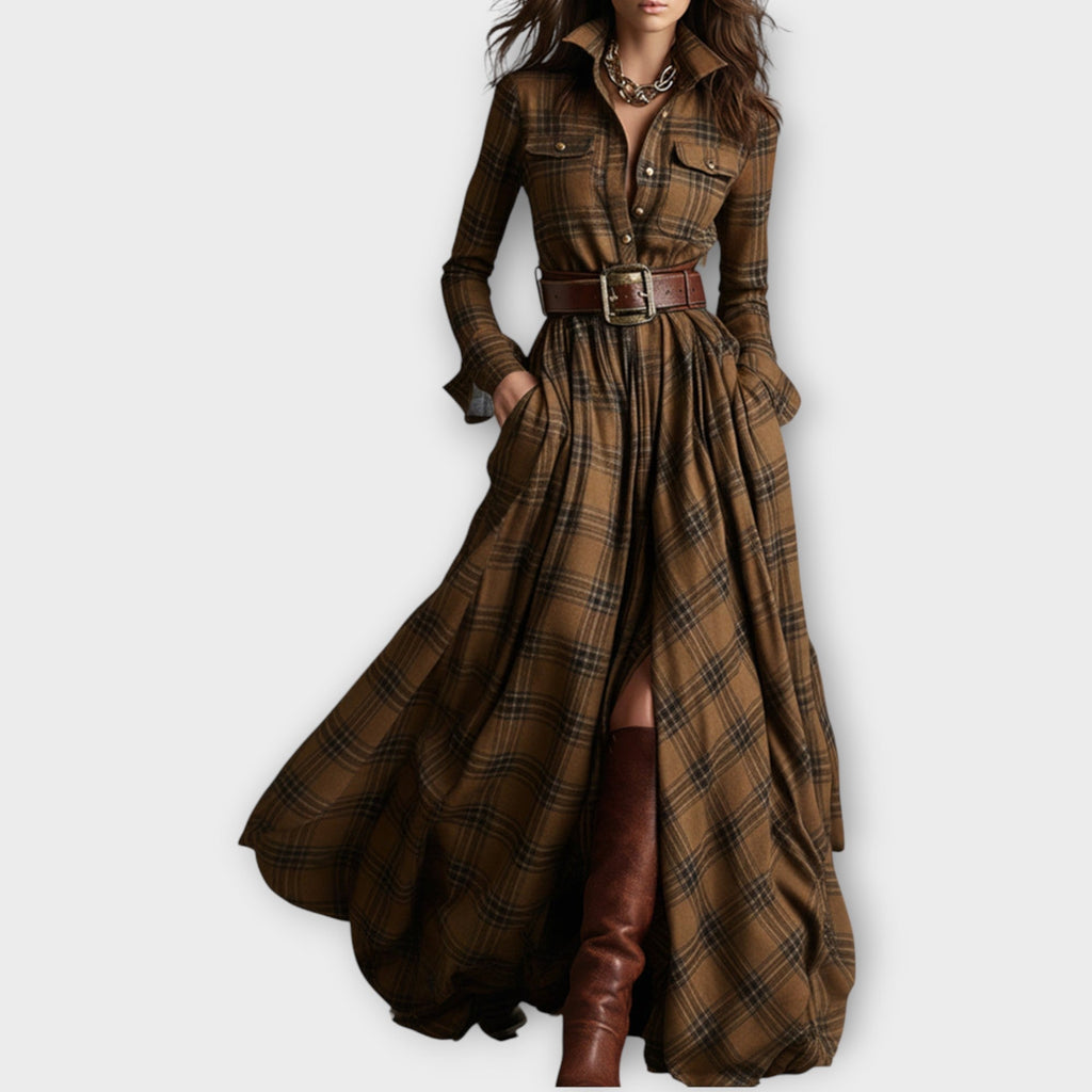 Retro Plaid Maxi Dress
