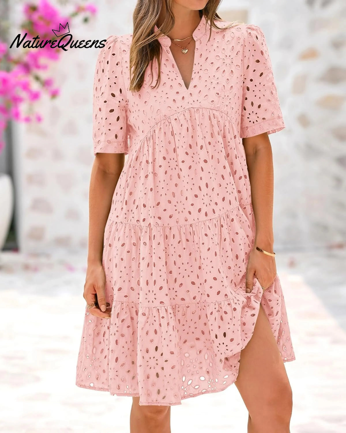 Women's Elegant Hollow Out Lace Ruffle Casual Mini Dress